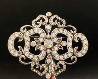 JBK Jackie Bouvier Kennedy Silvertone Crystal Clear Rhinestone Pin Brooch Camrose Kross