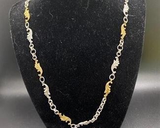 Sterling Silver 925 Bronze Leaf Link Long Necklace