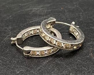 Sterling Silver 925 Cubic Zirconia CZ Hoop Earrings