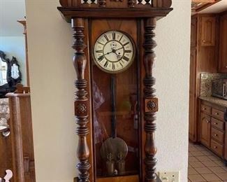 Antique Wall Clock, German made, stamped Germany, late 1800s, 2 weights