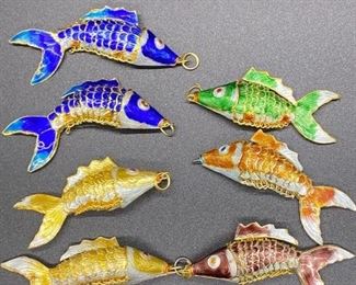 Colorful Lot of Articulated Enameled Fish Pendants