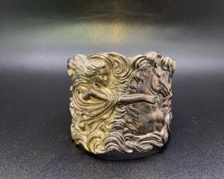 Wide Art Nouveau Woman with Horse Cuff Bracelet