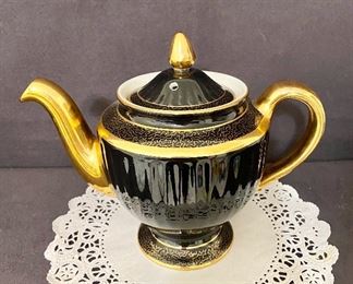 "Hall" black with gold 6 cup teapot. $22