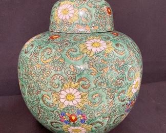 Large Japanese Porcelain Ginger Jar hand decorated. $20