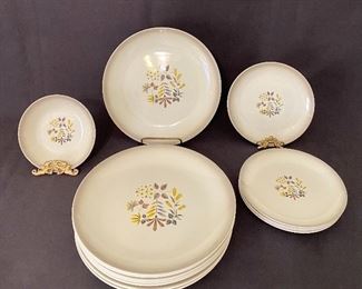 Rare Pattern "Charm" by Homer Laughlin Duratione. Vintage "1950's" dish set. 6 dinner plates, 5 salad plates and 1 bowl. Chip on 1 plate and a chigger or small plate. Set for $40