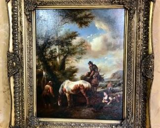 19th Cen Oil with Horses