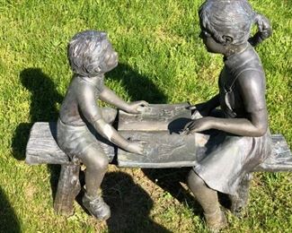 Bronze Garden sculpture - Children on bench, TEACHING