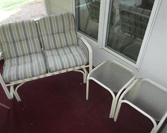Glider, 2 side tables and 4 matching chairs