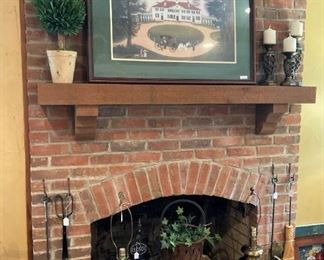 Accessories for one of the three fireplaces; picture of George Washington's Mt. Vernon