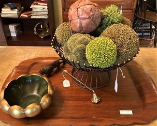Scalloped tray; decorative balls