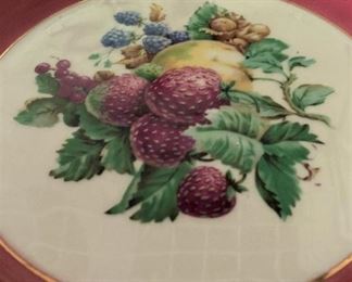  Fruit motif plates by hyalyn Porcelain ----The hyalyn Porcelain Company was in business from 1943 (arguably really 1946) to 1973 in Hickory, North Carolina. Note that hyalyn is not supposed to be capitalized.