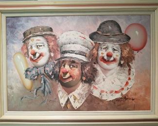 3 Clown original oil painting by Moninet