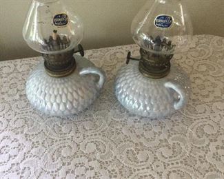 Czechoslovakia luster ware miniature lamps with original Bohemia glass globes 
