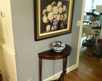 Half moon table, floral artwork