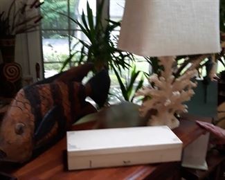 Carved fish and coral like lamp