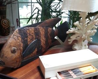 Large carved wood fish