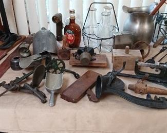 cast iron, milk bottles