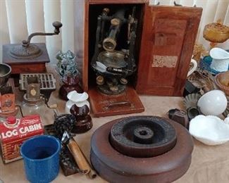old ship compass and scope, antiques, milk glass