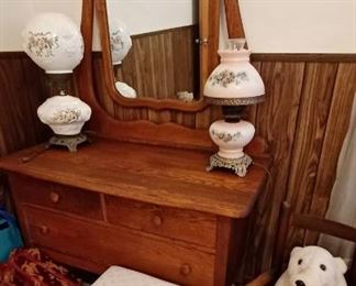 Antique Dry Sink and lamps