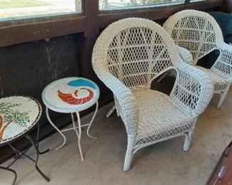 more wicker chairs and mosiac tables