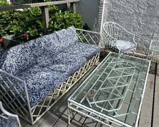 Wrought iron patio furniture set (needs upholstery) - $450