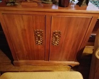Walnut cabinet with built-in vintage radio