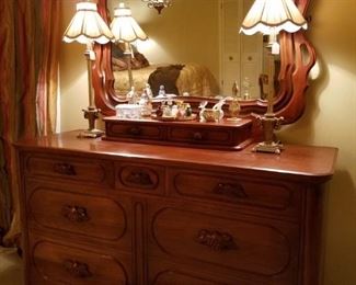 A closer look at the Lillian Russell walnut dresser