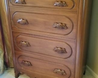 A closer look at the Lillian Russell walnut four drawer chest
