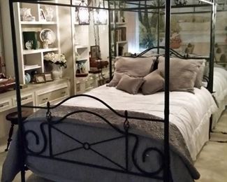 Beautiful wrought iron queen size bed with Stearns and Foster mattress.