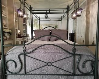 A close look at the bed and the bedspread