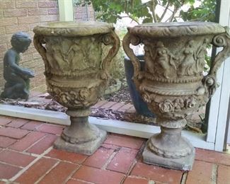 Two large concrete urns