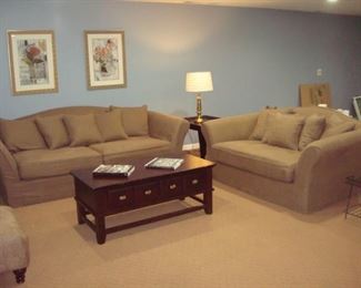 Lower Level: Here is an overview of the main entertaining area of the lower level.  Closer photos of the RESTORATION HARDWARE sofas and table are coming up....