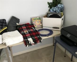 Bedroom #1:   A nice selection of blankets, throws, 45s, 33s & 78s are available.  (Most of the music is big band.)