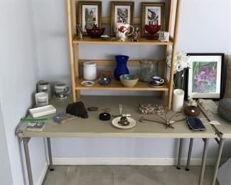 Bedroom #1:  Vases, pottery, prints and miscellaneous are shown.