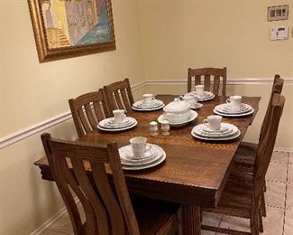 Modern Farmhouse Wood Dining table and 6 chairs, Original Art