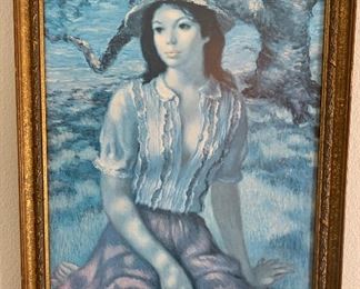 "Young girl in straw hat" by Courtney Hunt.  Measures 21 x 17.  Valued at $150.00.