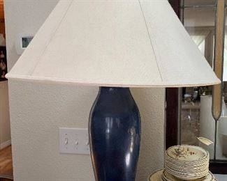 Fulpher Baluster Vase Lamp.  Blue Glaze. Valued at $900.