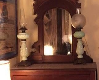  elegant antique gentleman's dresser 1800s, Simple elegant w\elaborately decorated mirror.   Lovely patina.  A treasure for your bedroom 
same family since purchased