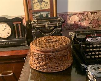 Beautiful Antique silk/satin lined sewing basket. 