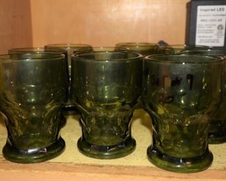 Anchor Hocking Georgian green glass tumblers, many are new, removed from original storage box 