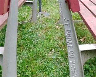 Two sets of J.E.Burke cast aluminum heavy duty playground bench frames. 