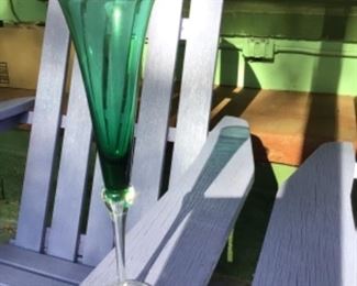 Set of 7 blown glass champagne flutes