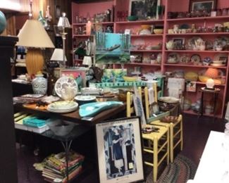 Mid century dishes, silverware, etc