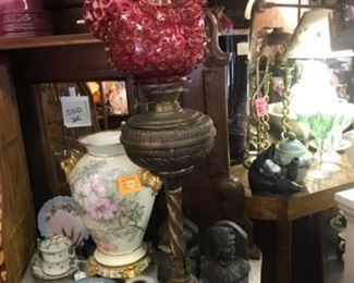 Antique Porcelain, glass, lantern