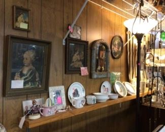 Variety of Baby dishes, old photos and prints