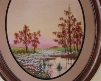Watercolor oval country scenes.