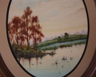 Watercolor oval country scenes.