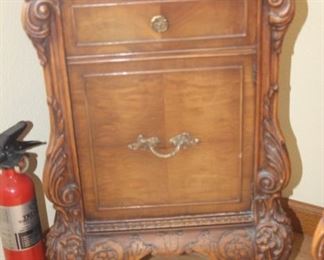 Burl wood nightstand/pot cupboard.