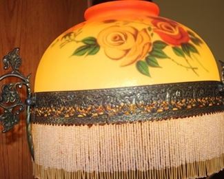 Beautiful beaded fringe hand painted table lamp.