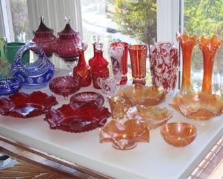 Bohemia, carnival, fenton and cranberry glass pieces.